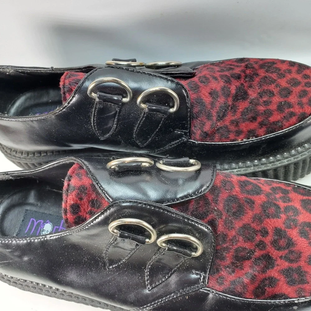 Morbid Threads Creeper Shoes Womens 10 Black Red Leopard Goth Platform NO LACES